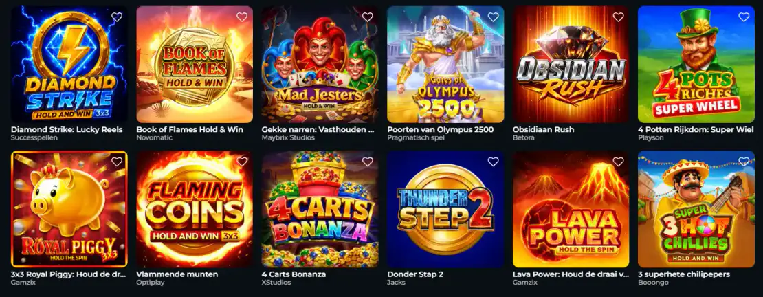 Blazingwildz Casino spellencatalogus met online slots, kleurrijke spelafbeeldingen en verschillende spelaanbieders